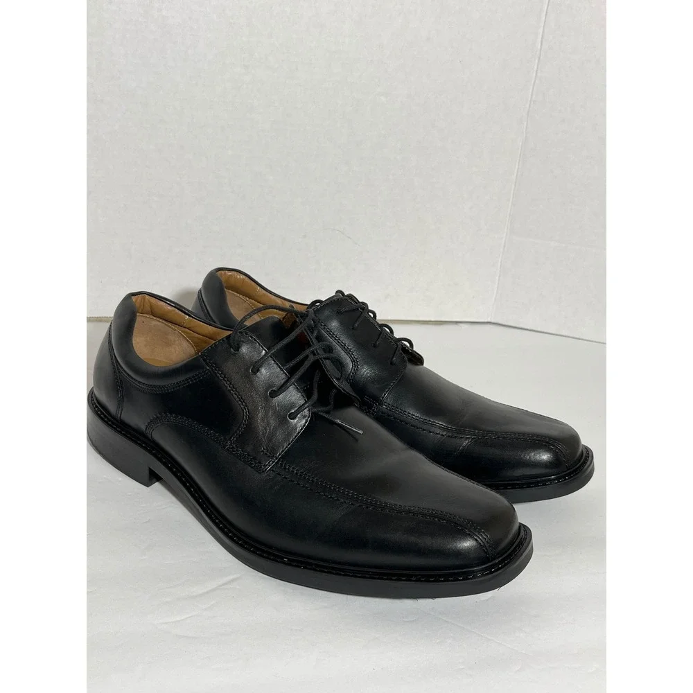 Johnston & Murphy Mens Black Leather Bicycle Toe Oxford Dress Shoes 20-4865 11M‎